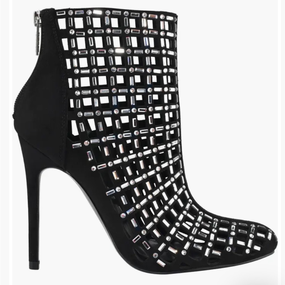 Guess Randir Black Silver Rhinestone Stiletto Cage Bootie